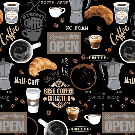 Coffee Shop by Whistler Studios Coffee Break Black 52259-2 Cotton Woven Fabric