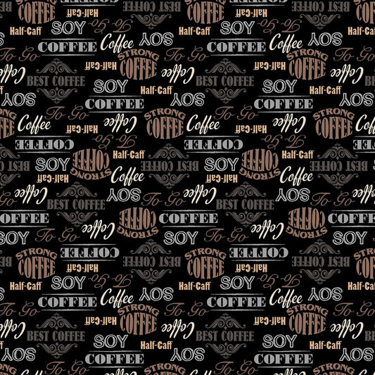 Coffee Shop by Whistler Studios Words Black  52261-2 Cotton Woven Fabric