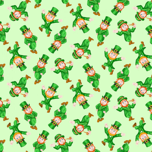 Pot of Gold by City Art Collection Leprechaun Green Small Tossed 9369-66 Cotton Woven Fabric