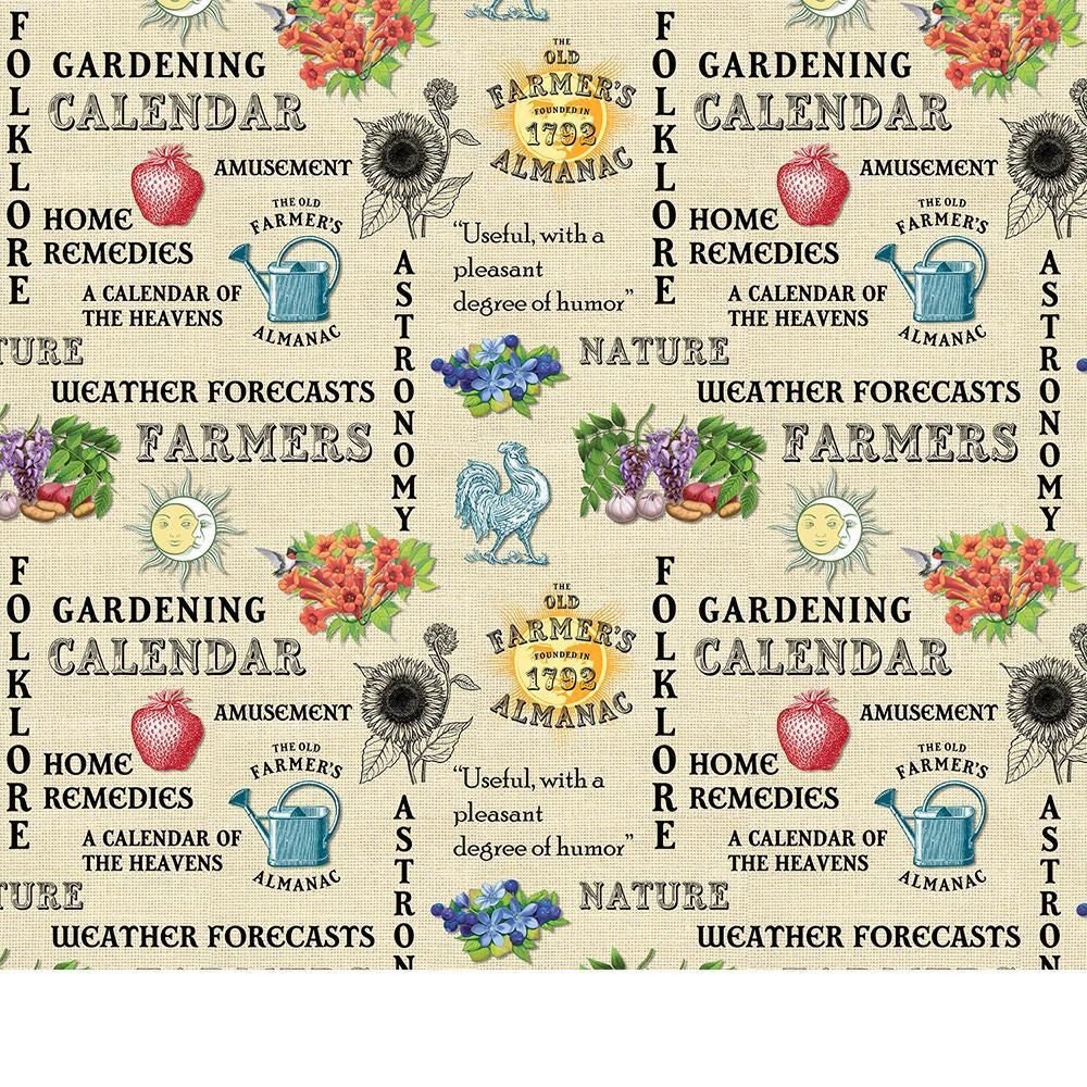 Old Farmer's Almanac Floral Words Beige 10327 Cotton Woven Fabric