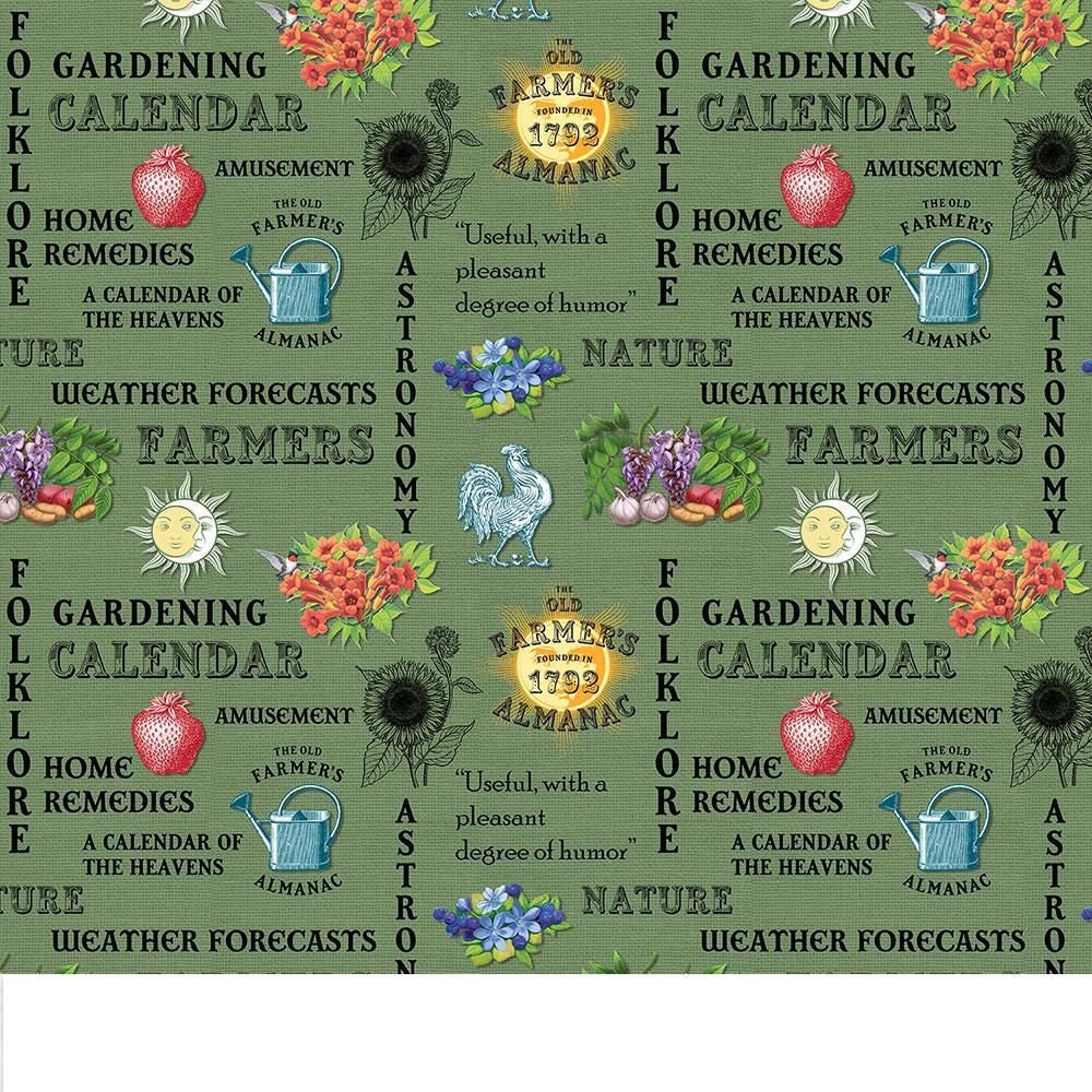 Old Farmer's Almanac Floral Words Green 10327 Cotton Woven Fabric