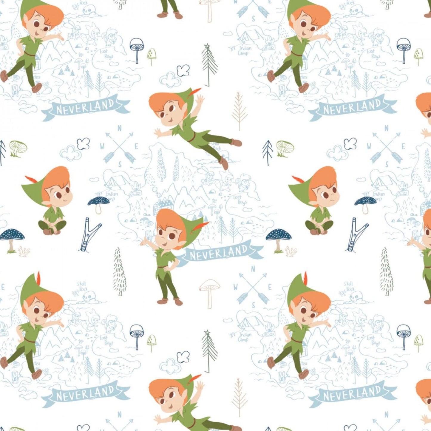 Peter Pan & Tinker Bell Neverland Adventures White 85330201-1 Cotton Woven Fabric