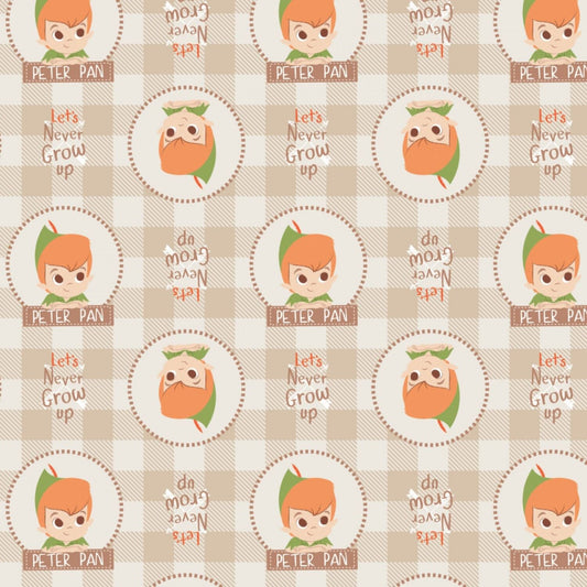 Peter Pan & Tinker Bell Peter Pan Plaid Badges Beige 85330203-1 Cotton Woven Fabric