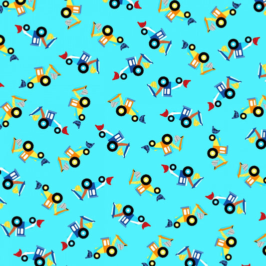 Work Zone by Whistler Studios Bulldozer Aqua 52266-3 Cotton Woven Fabric