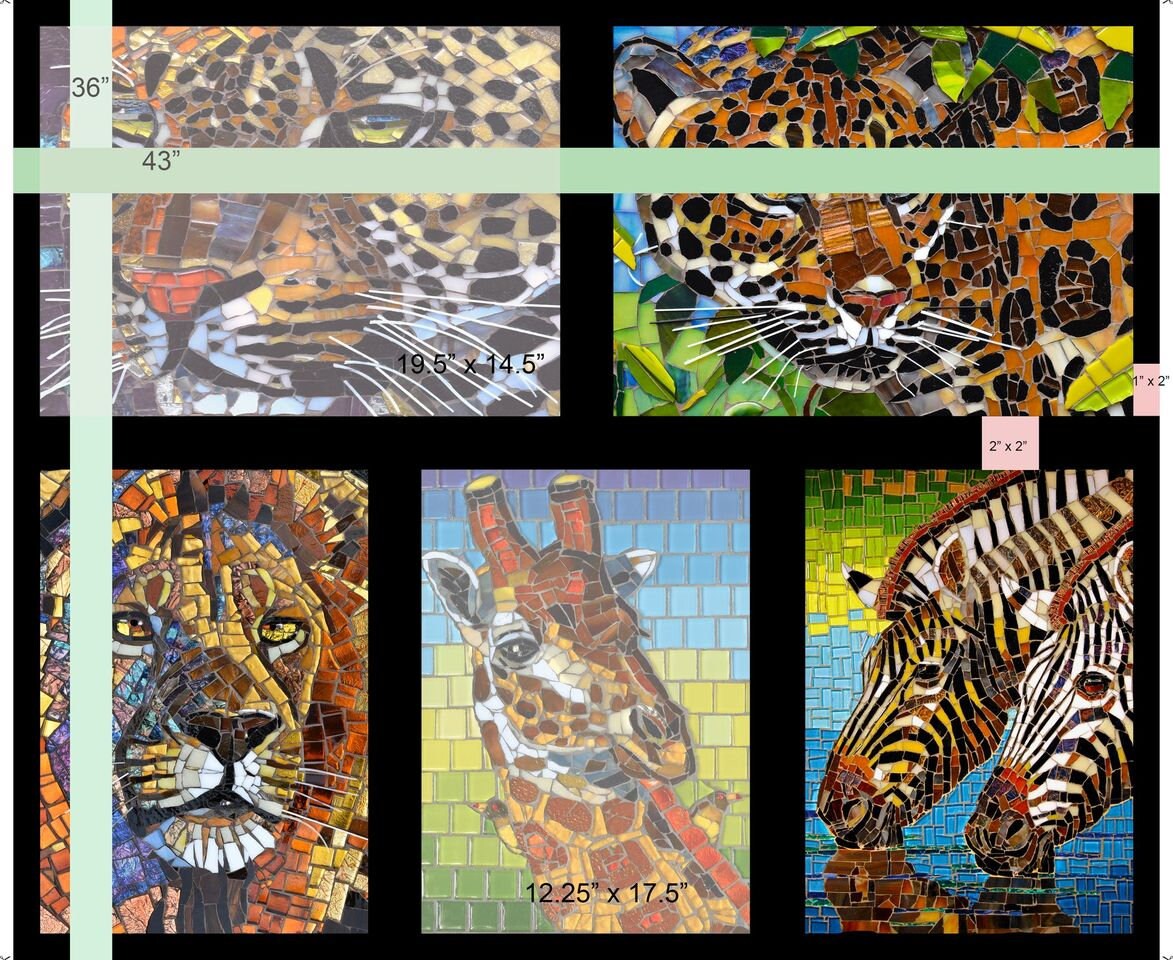 Glass Menagerie by Cynthia Fisher 36" Panel Mosaic Animals Picture Patches 28033-J Cotton Woven Panel