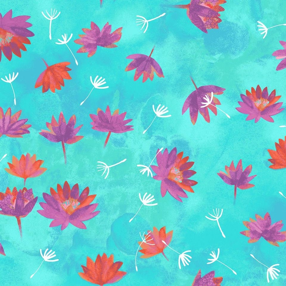 Good Vibes by Sue Zipkin Water Lilies Aqua Y3120-33 Digitally Printed Cotton Woven Fabric