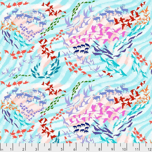 Migration by Lorraine Turner Migratory Map Aqua PWLT012.AQUA Cotton Woven Fabric