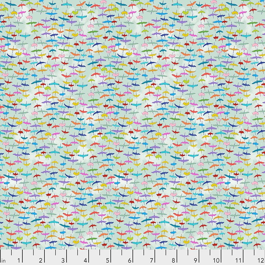 Migration by Lorraine Turner Siberian Cranes Aqua PWLT021.AQUA Cotton Woven Fabric