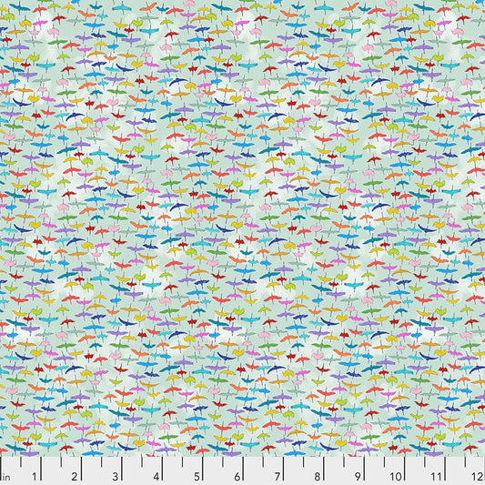 Migration by Lorraine Turner Siberian Cranes Aqua PWLT021.AQUA Cotton Woven Fabric