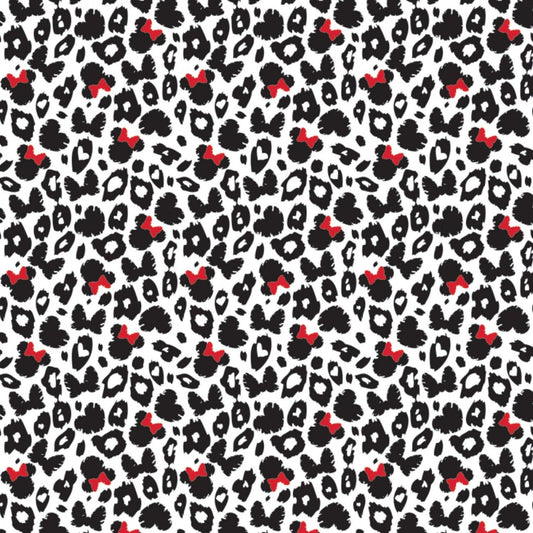 Licensed Disney Minnie Mouse Leopard Print Black 85270202-4 Cotton Woven Fabric