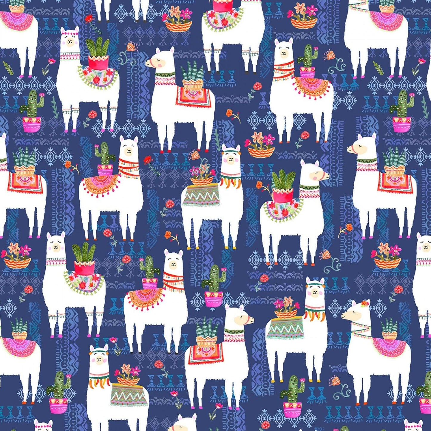 La Vida Loca La Llama Gold CX9416-NAVY Cotton Woven Fabric