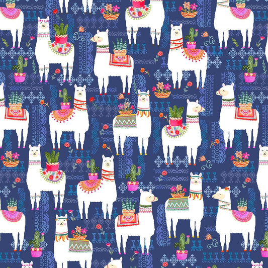 La Vida Loca La Llama Gold CX9416-NAVY Cotton Woven Fabric