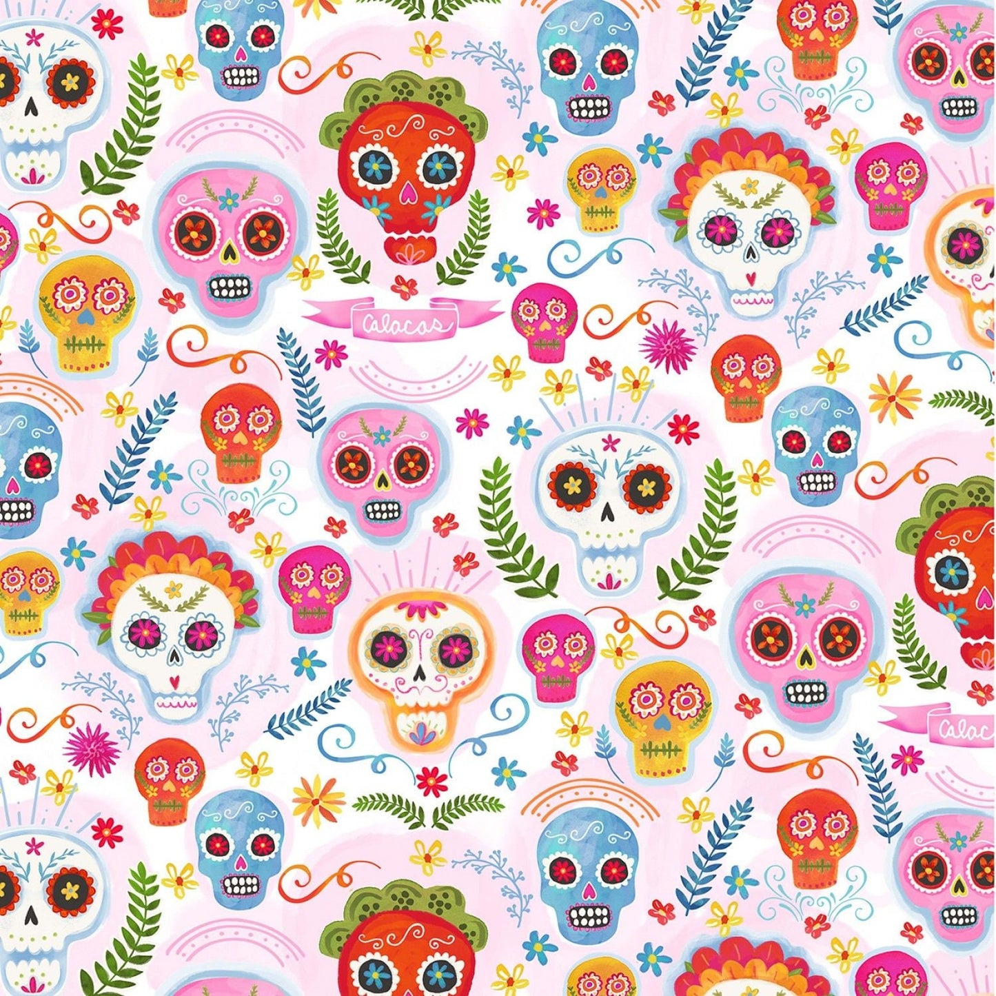 La Vida Loca Sugar Skulls Blush CX9423-BLUS Cotton Woven Fabric