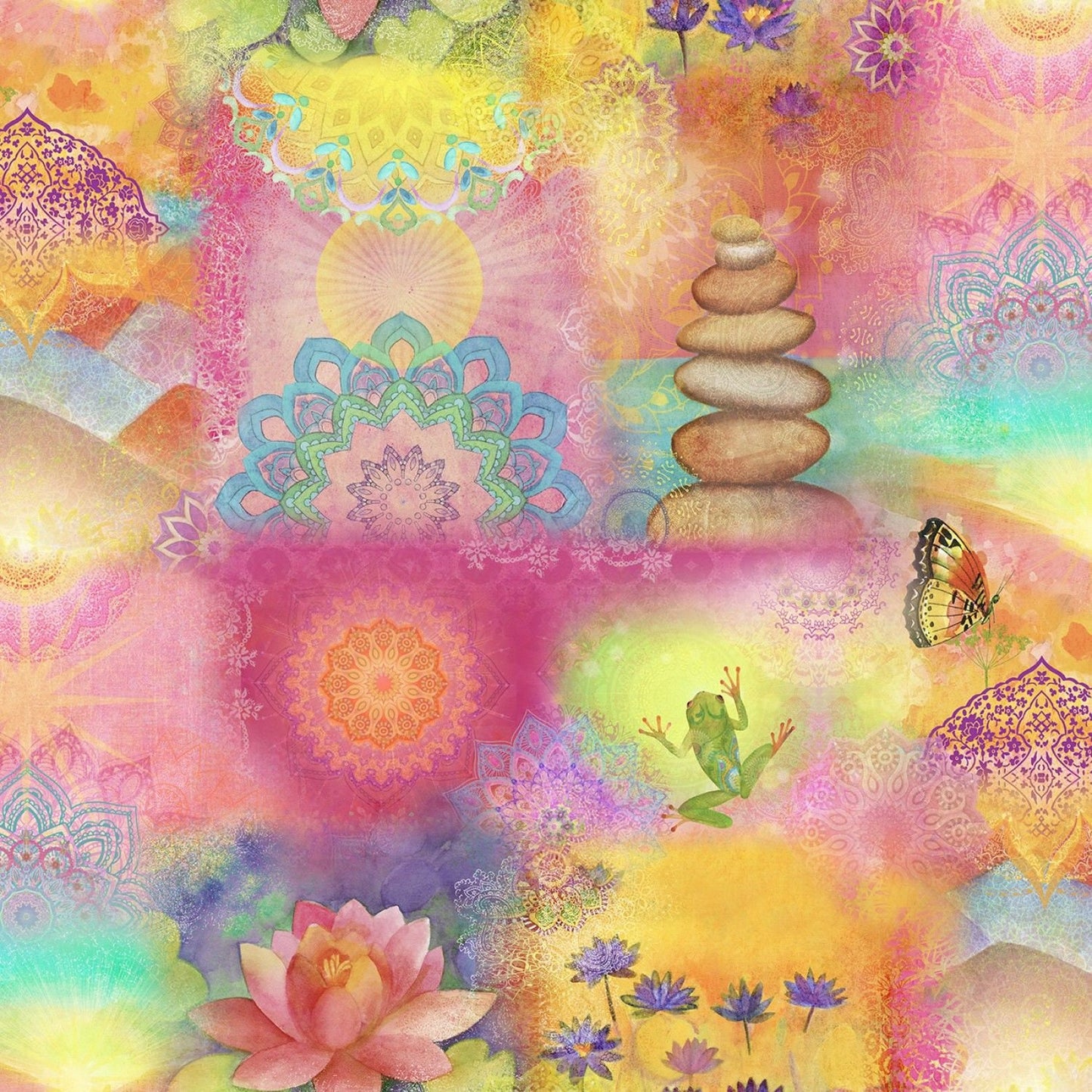Good Vibes by Sue Zipkin Collage Sunrise Y3116-55 Digitally Printed Cotton Woven Fabric