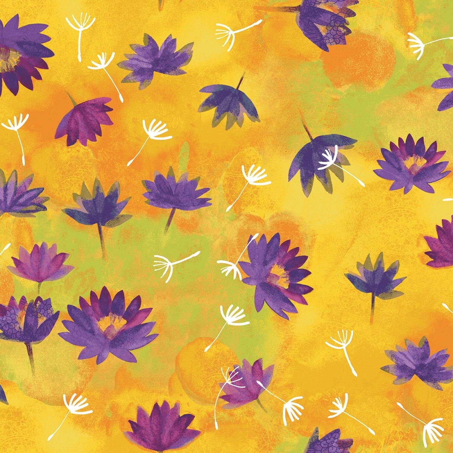 Good Vibes by Sue Zipkin Water Lilies Gold Y3120-68 Digitally Printed Cotton Woven Fabric