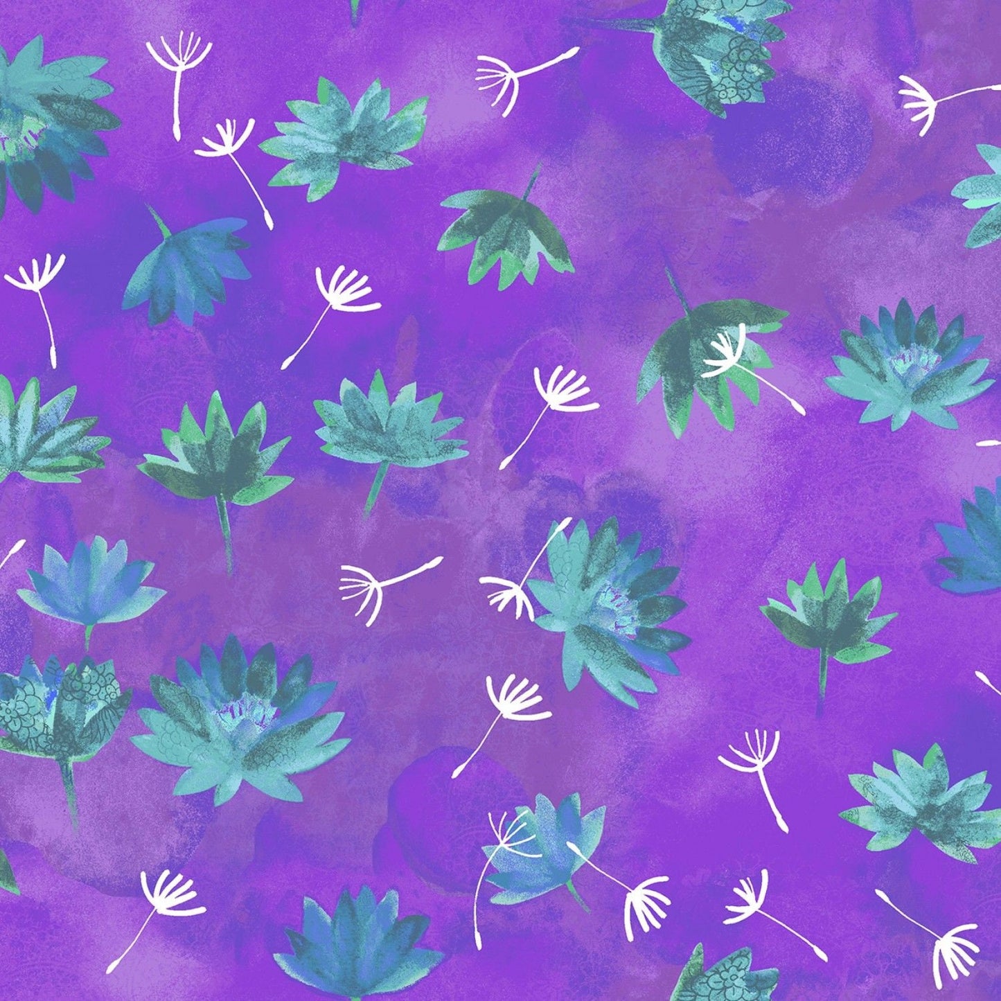 Good Vibes by Sue Zipkin Water Lilies Purple Y3120-27 Digitally Printed Cotton Woven Fabric