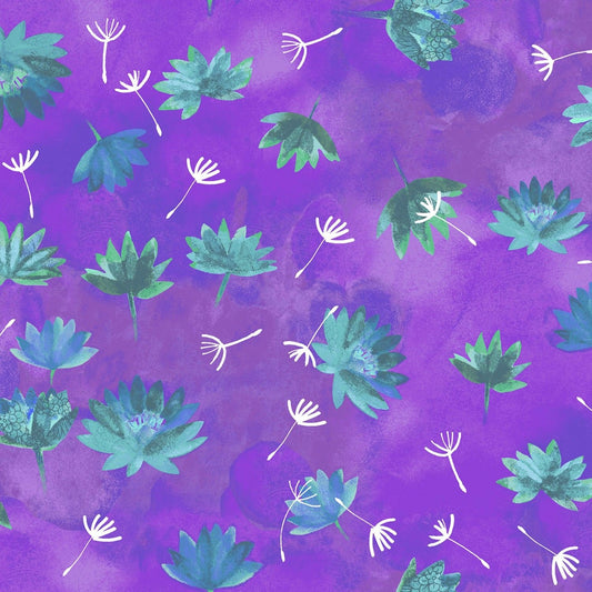 Good Vibes by Sue Zipkin Water Lilies Purple Y3120-27 Digitally Printed Cotton Woven Fabric