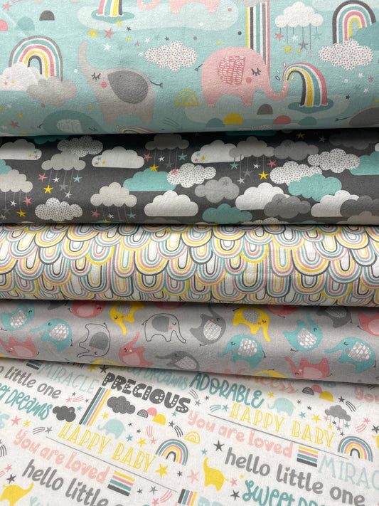 Small & Mighty Tossed Elephants Gray 17157-GRY 100% Cotton Flannel Fabric