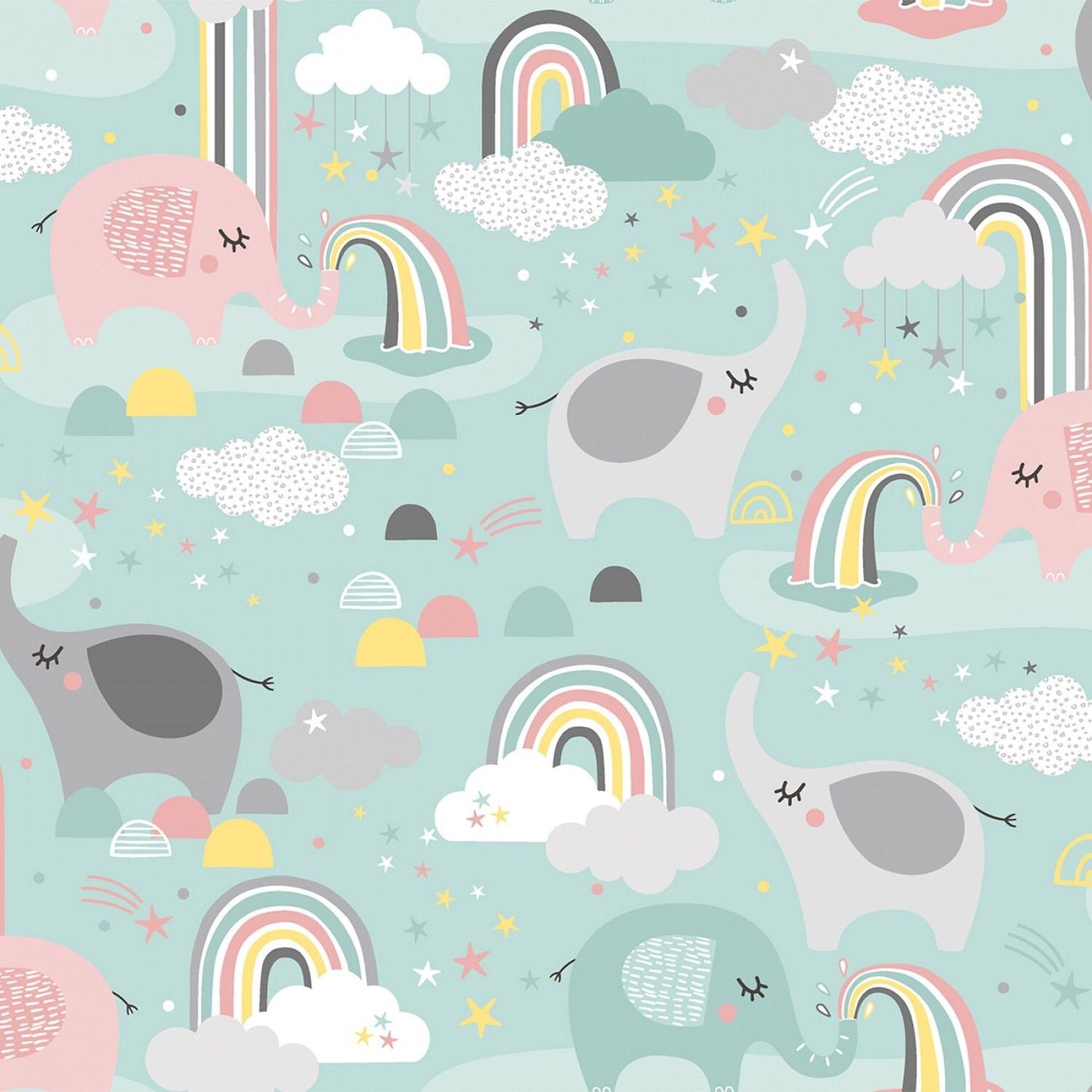 Small & Mighty Elephants and Rainbows Turquoise 17155-TRQ 100% Cotton Flannel Fabric