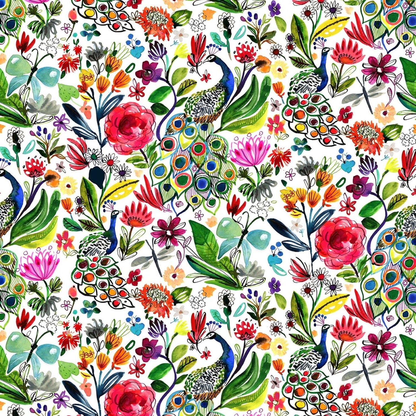 Tree of Life by August Wren Peacocks ST-DJL1756WH Cotton Woven Fabric
