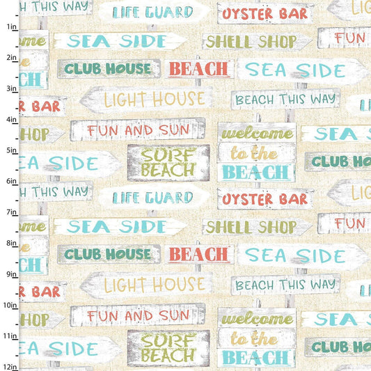 Beach Travel by Beth Albert Signs Cream 17337-CRM Cotton Woven Fabric