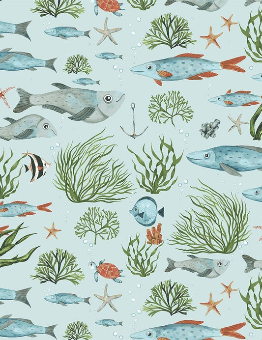 Hook Line & Sinker Nice to Sea You Skylight STELLA-1804 Cotton Woven Fabric