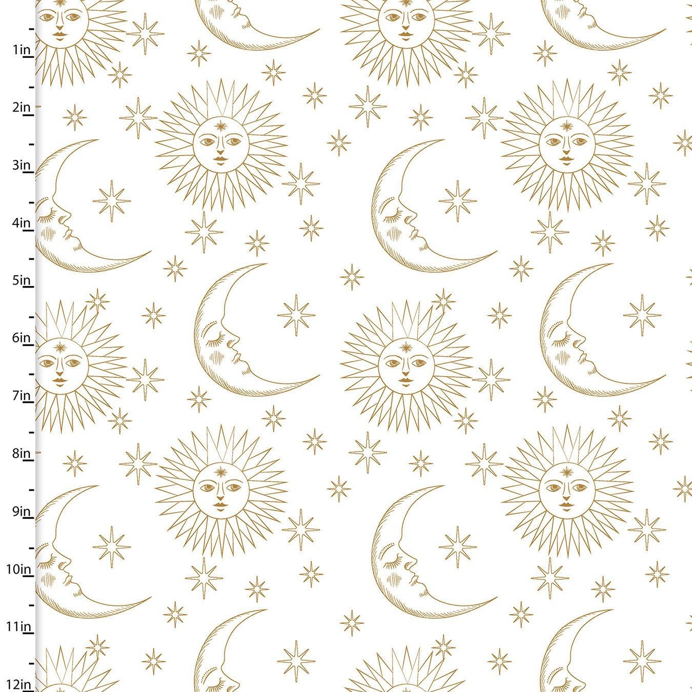 Magical Galaxy Sun & Moons White w/Metallic 17164-WHT Cotton Woven Fabric