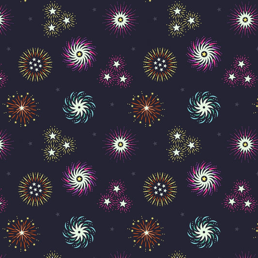Small Things Glow Fireworks on Black SM41-3 Glow in the Dark Cotton Woven Fabric