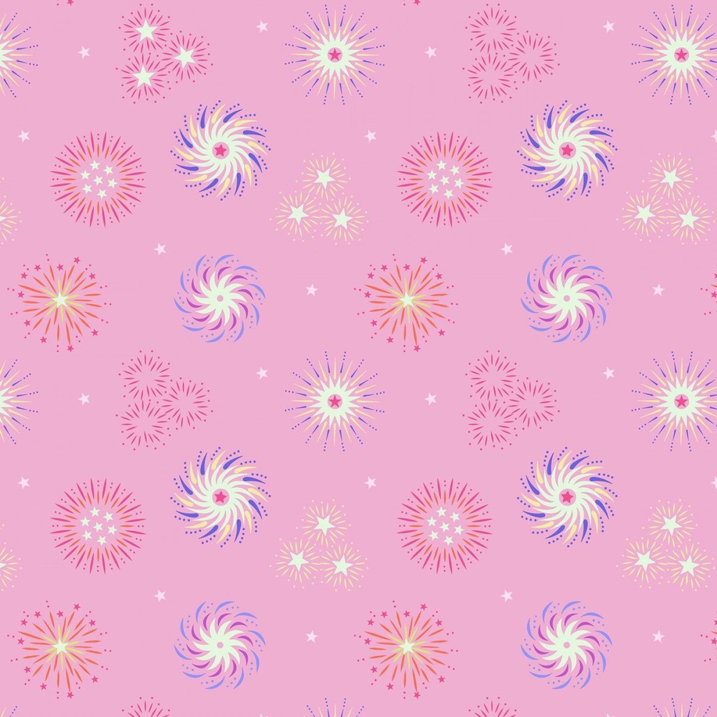 Small Things Glow Fireworks on Pink SM41-1 Glow in the Dark Cotton Woven Fabric