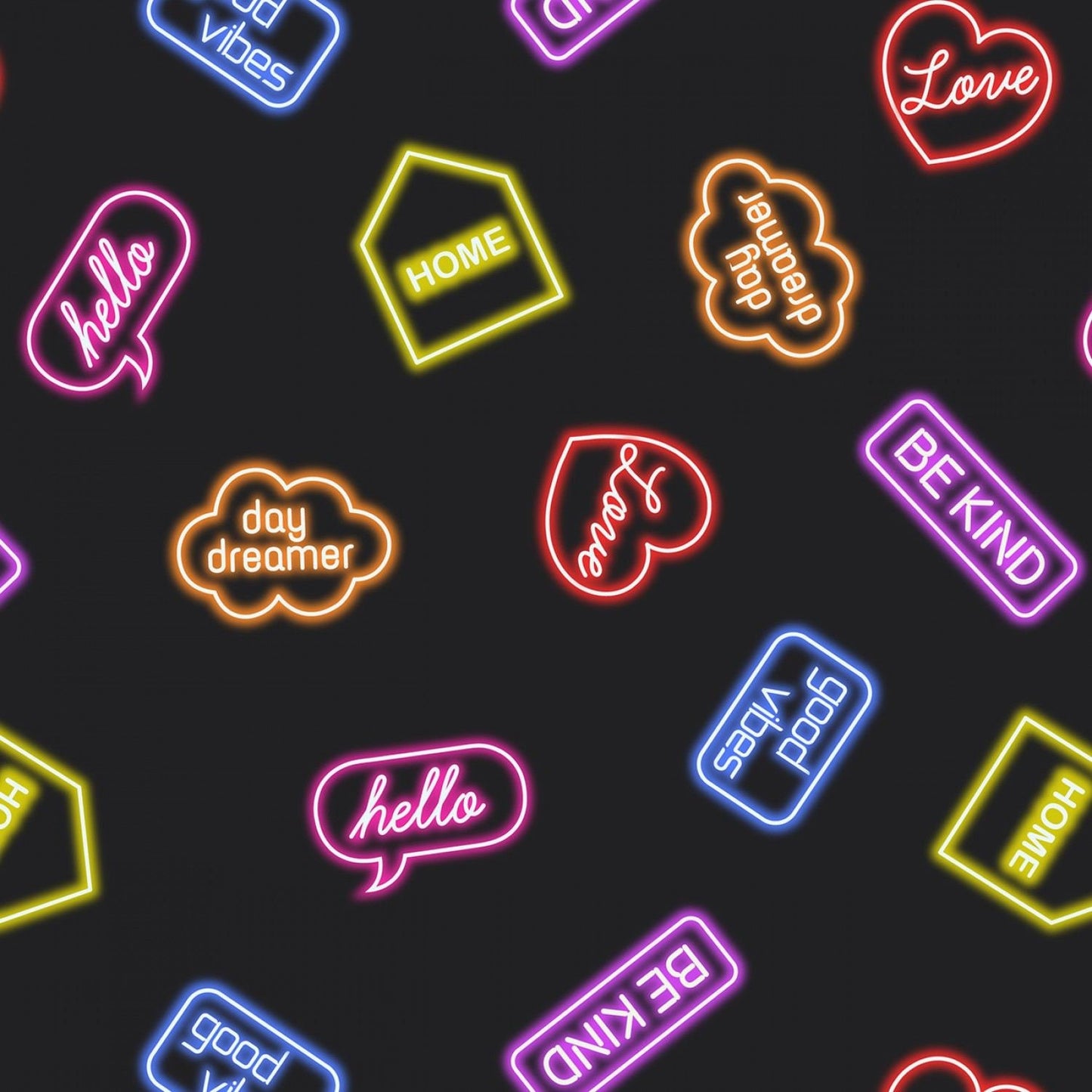 Small Things Glow Neon Signs on Black SM37-3 Glow in the Dark Cotton Woven Fabric