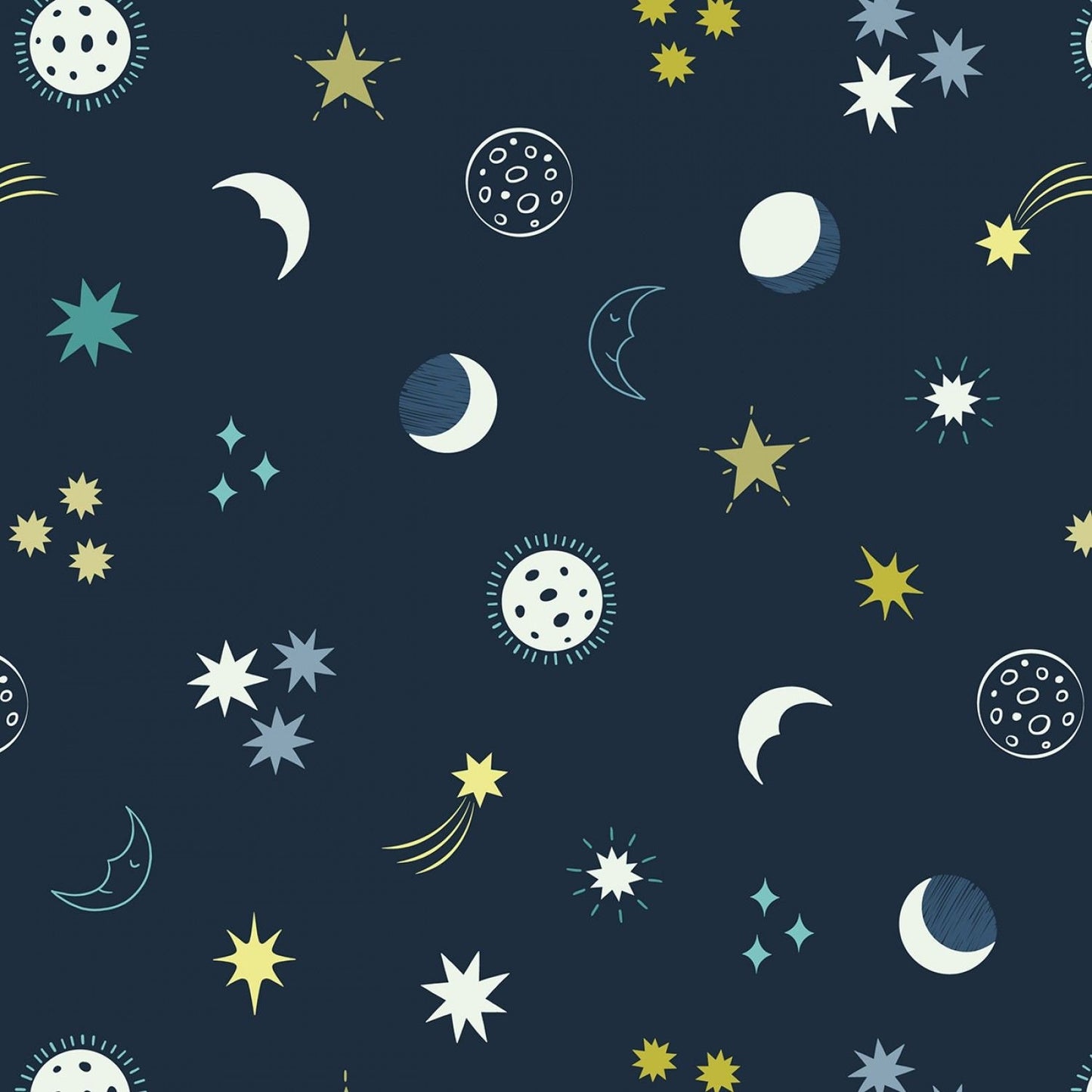Last Piece 1 yard 29 inches Small Things Glow Night Sky on Dark Blue SM38-3 Glow in the Dark Cotton Woven Fabric
