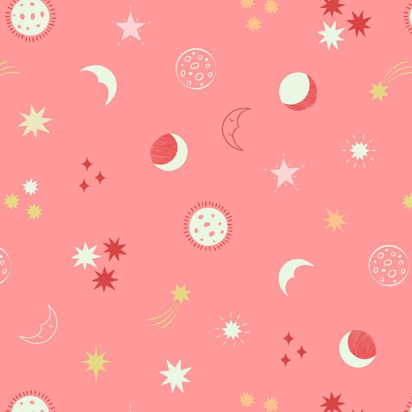 Small Things Glow Night Sky on Sundown Pink SM38-1 Glow in the Dark Cotton Woven Fabric