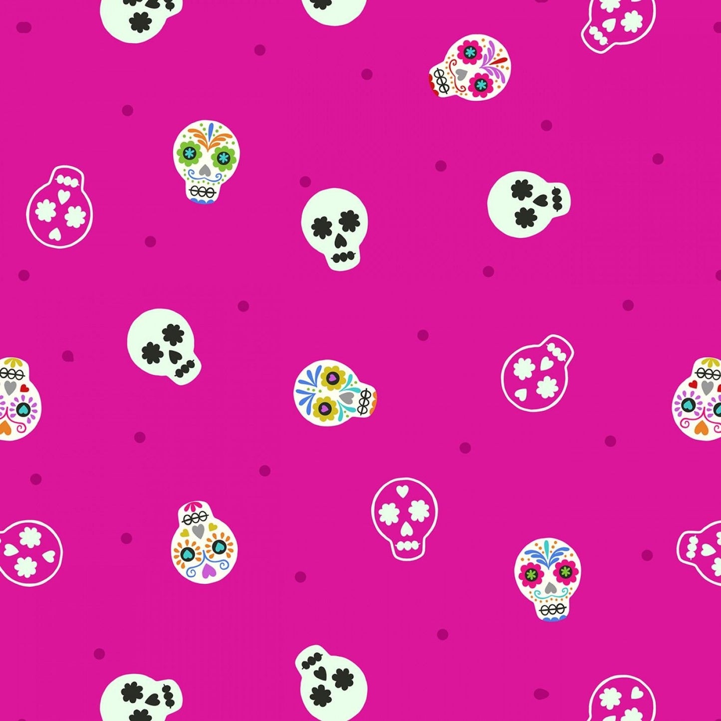 Small Things Glow Sugar Skulls on Bright Pink SM40-2 Glow in the Dark Cotton Woven Fabric