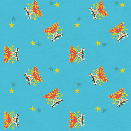 Let the Good Times Roll by Lysa Flower Collection Roller Skate Toss Blue 120-21753 Cotton Woven Fabric