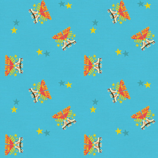 Let the Good Times Roll by Lysa Flower Collection Roller Skate Toss Blue 120-21753 Cotton Woven Fabric