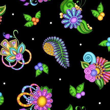 Festival by Debi Payne Paisley & Floral Toss Black 28030-J Cotton Woven Fabric