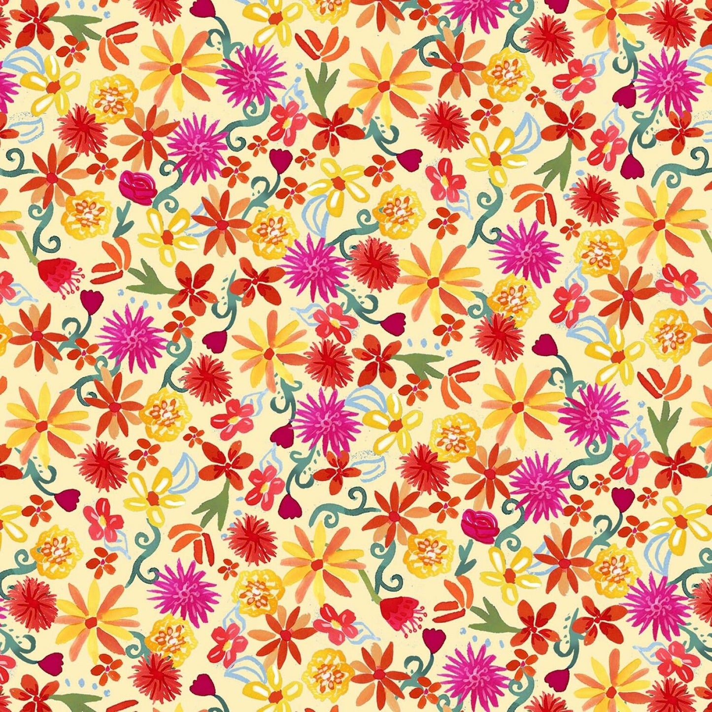 La Vida Loca Flower Fiesta Yellow CX9421-YELL Cotton Woven Fabric