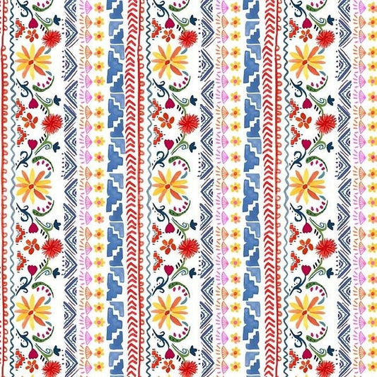 La Vida Loca Siesta Stripe White CX9420-WHIT Cotton Woven Fabric