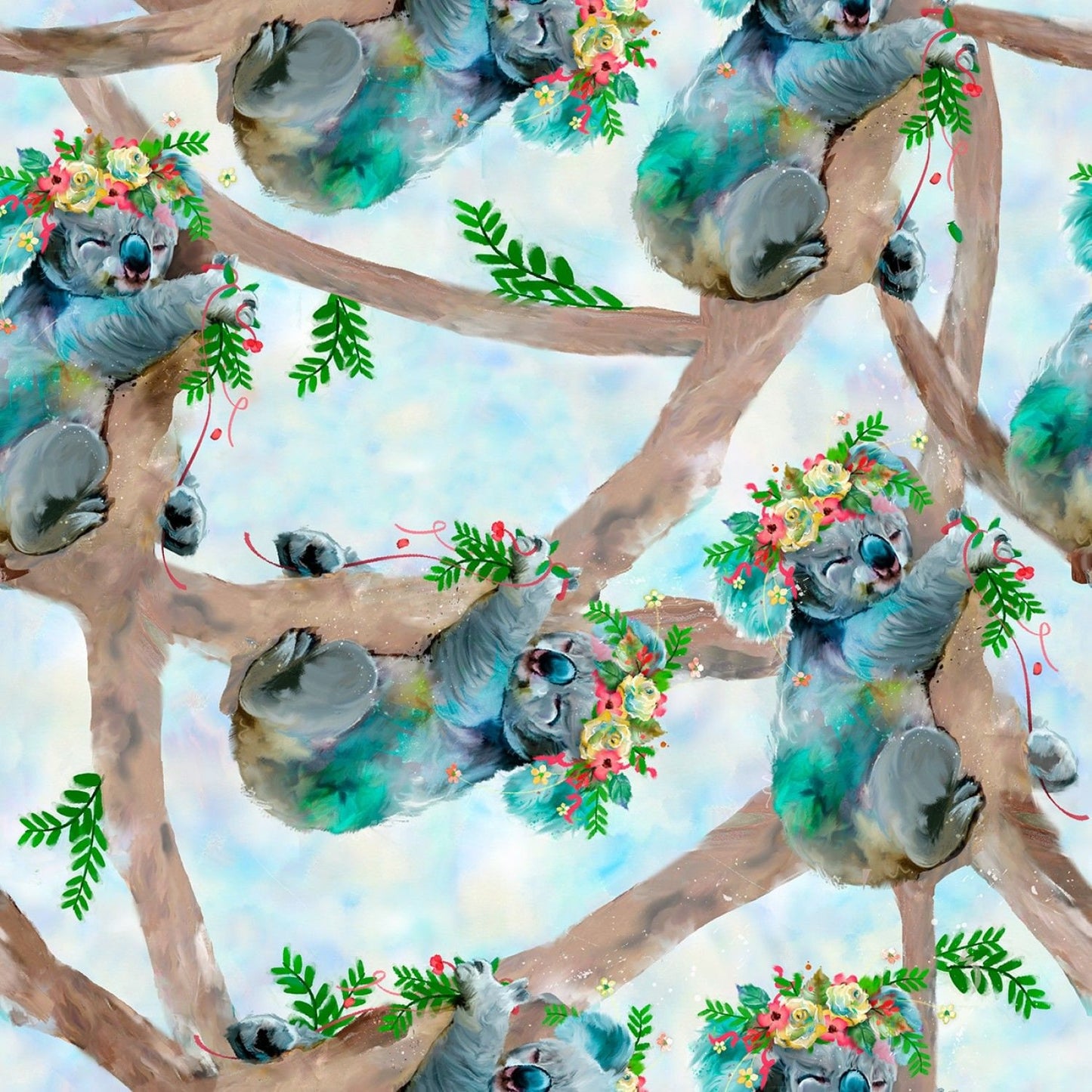 Party Animals by Connie Haley Koala Bears Turquoise 17317-TRQ Digitally Printed Cotton Woven Fabric