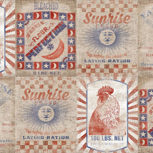 Patriotic Summer by Beth Albert Flour Sacks Patriotic Tan 17351_TAN Cotton Woven Fabric