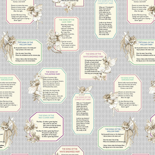 Songs of the Flower Fairies Rhythm of the Fairy Songs Gray DDC9275-GRAY Cotton Woven Fabric