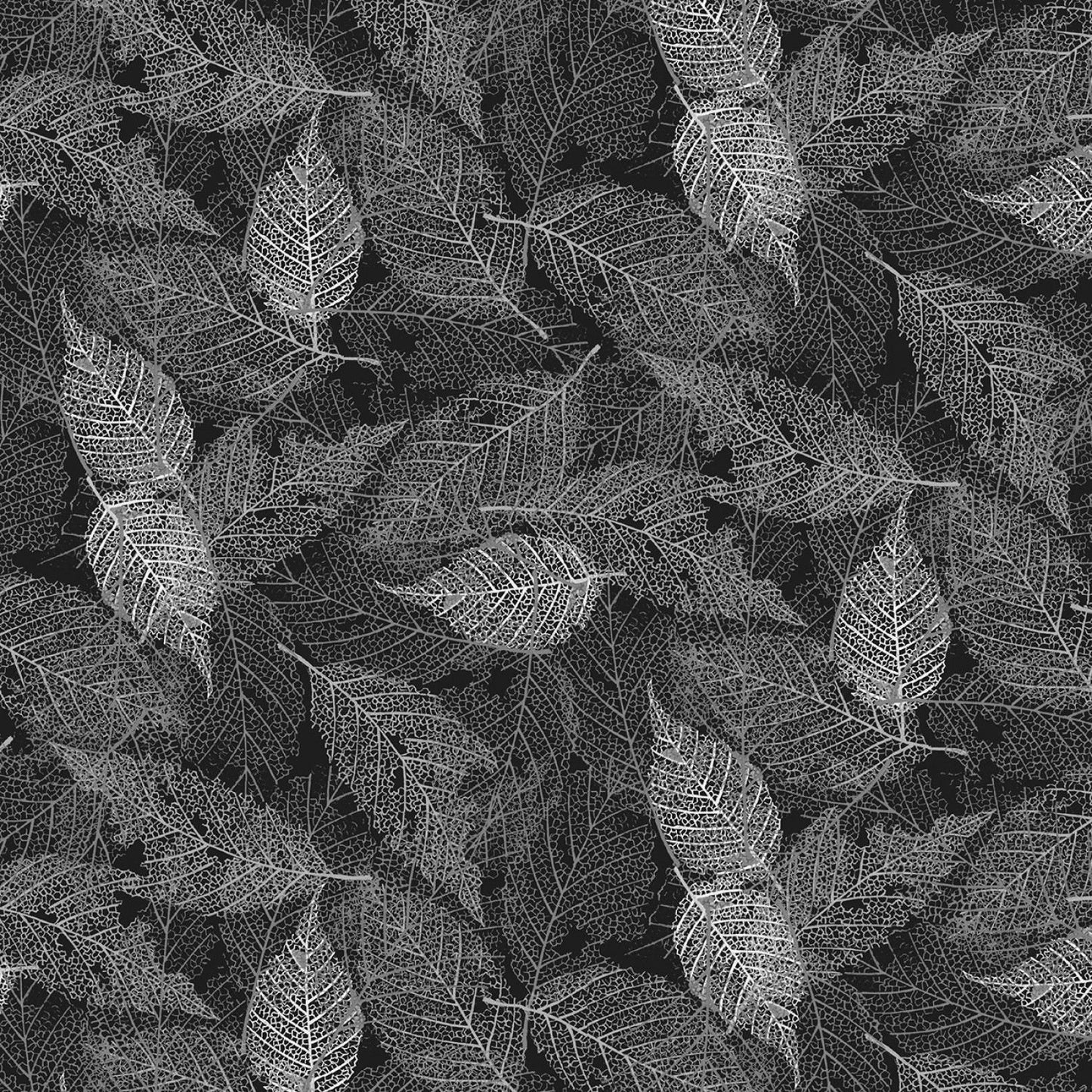 Midnight Woods Leaves Grey MIWO4350-S Cotton Woven Fabric