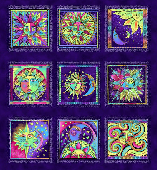 Celestial Magic by Laurel Burch 24" Panel 6" Blocks Dark Purple w/Metallic Y3159-28M Cotton Woven Panel