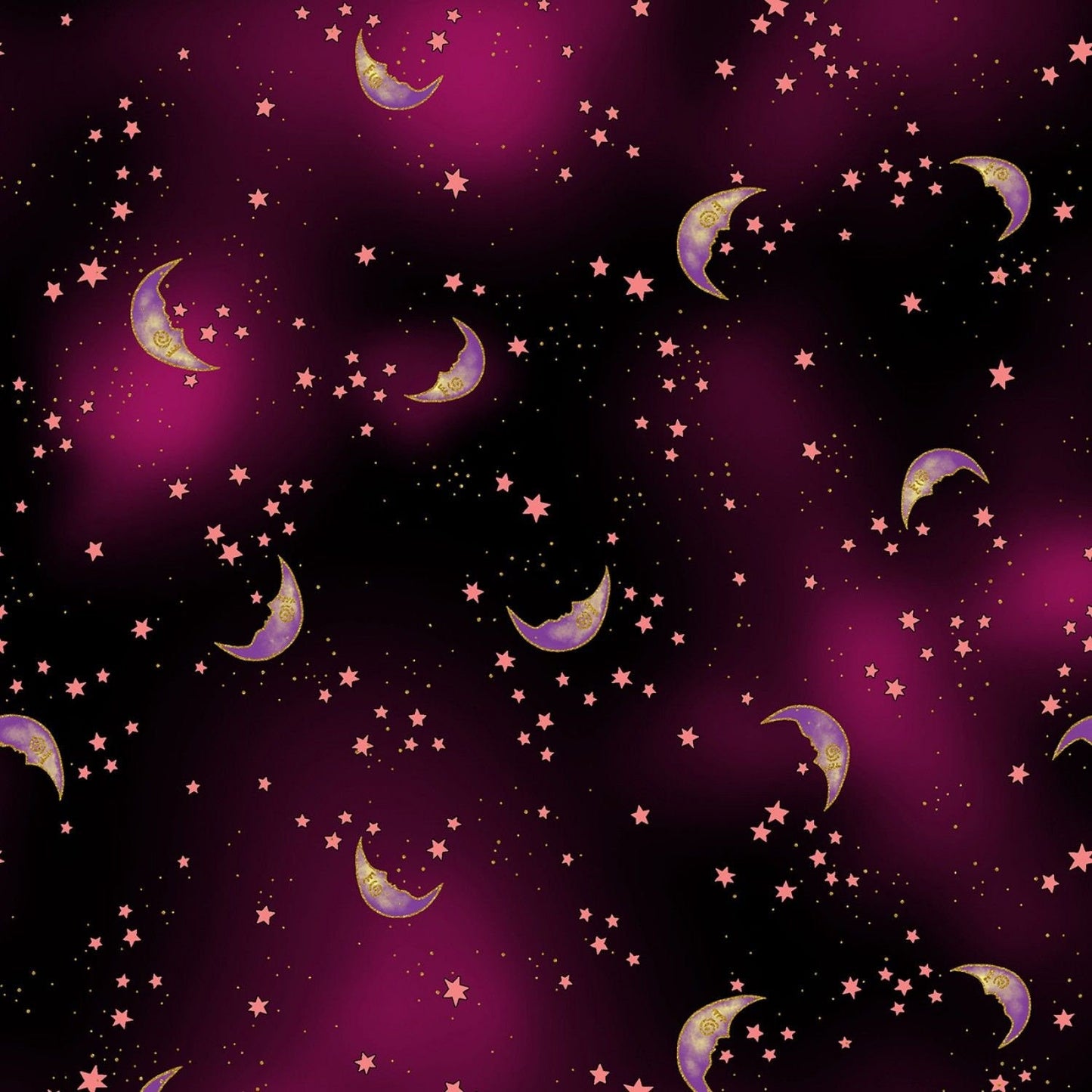 Celestial Magic by Laurel Burch Moons Black w/Metallic Y3164-3M Cotton Woven Fabric