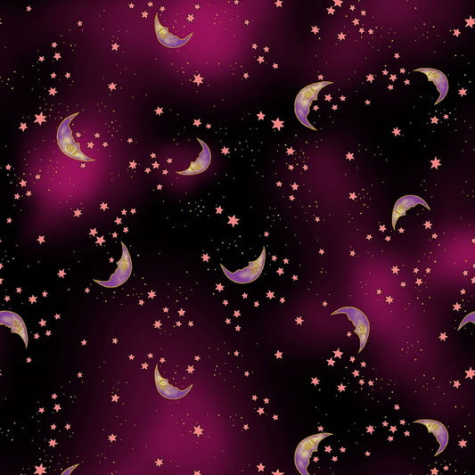 Celestial Magic by Laurel Burch Moons Black w/Metallic Y3164-3M Cotton Woven Fabric