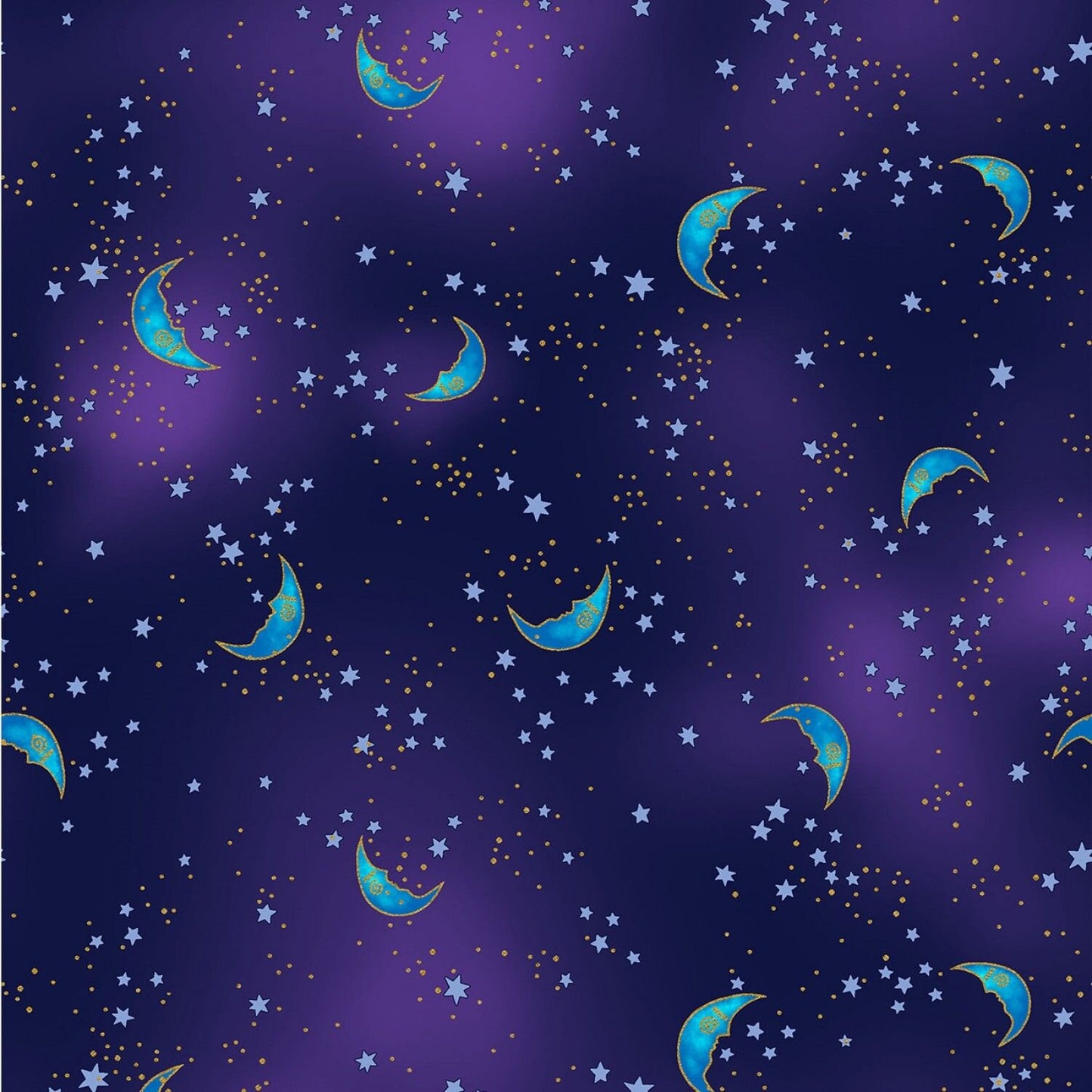 Celestial Magic by Laurel Burch Moons Dark Purple w/Metallic Y3164-28M Cotton Woven Fabric