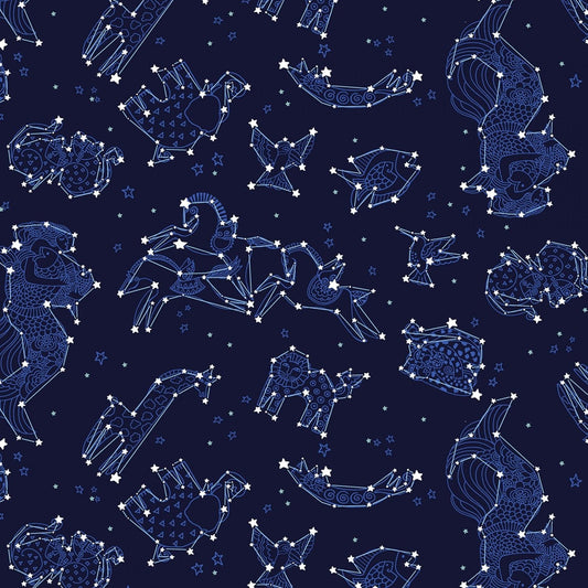 Celestial Magic by Laurel Burch Zodiac Light Navy Y3165-93 Cotton Woven Fabric