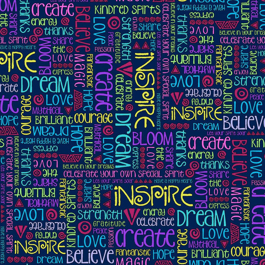 Celestial Magic by Laurel Burch Words Light Navy Y3162-93 Cotton Woven Fabric