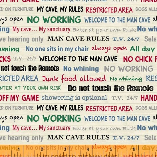 Man Cave by Rosemarie Lavin Man Cave Rules 52414-4 Cotton Woven Fabric