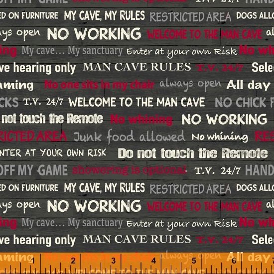 Man Cave by Rosemarie Lavin Man Cave Rules 52414-5 Cotton Woven Fabric